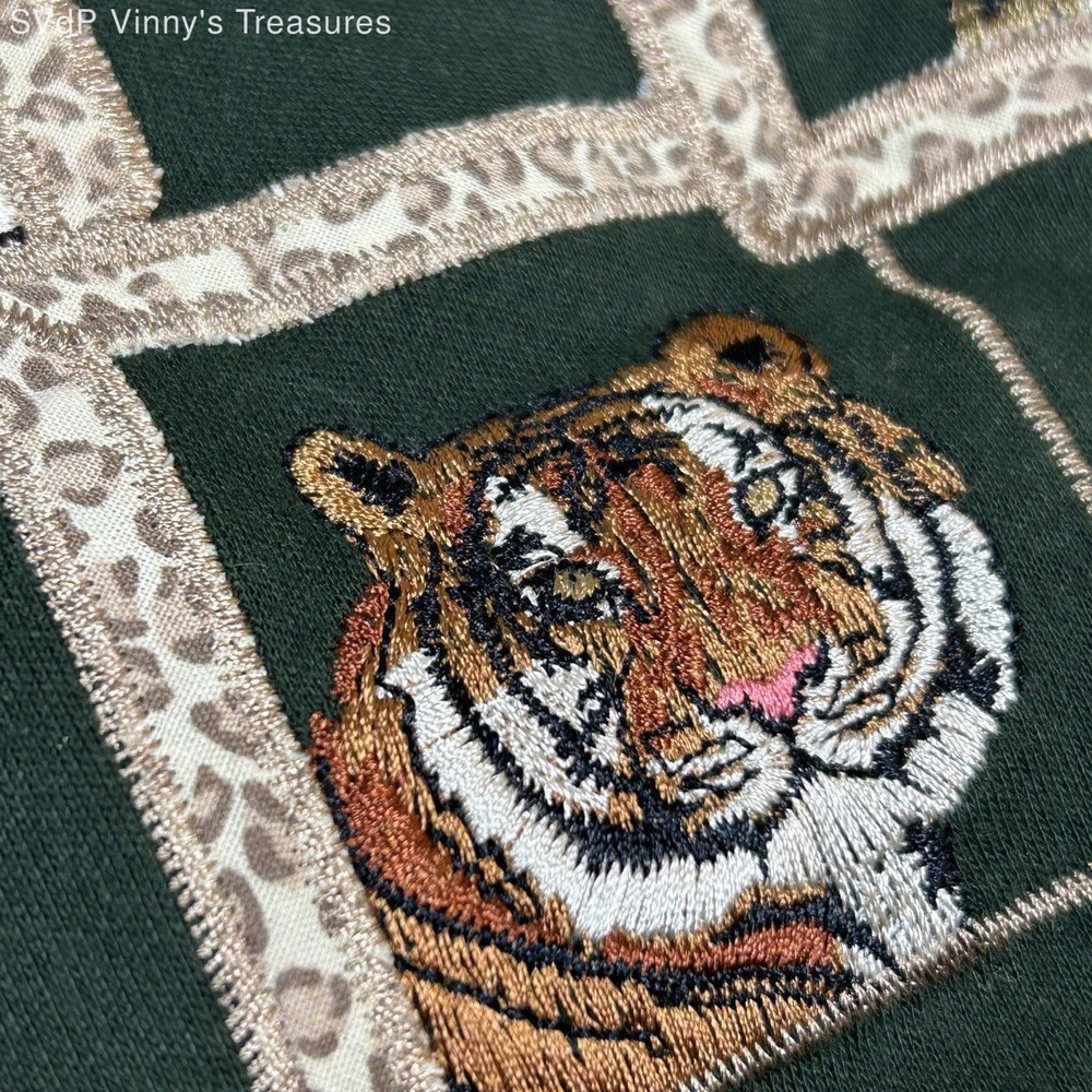 Vintage Y2K Jason Maxwell Women's Olive Green Big Cat Embroidered T-Shirt XL NWT - Picture 3 of 9